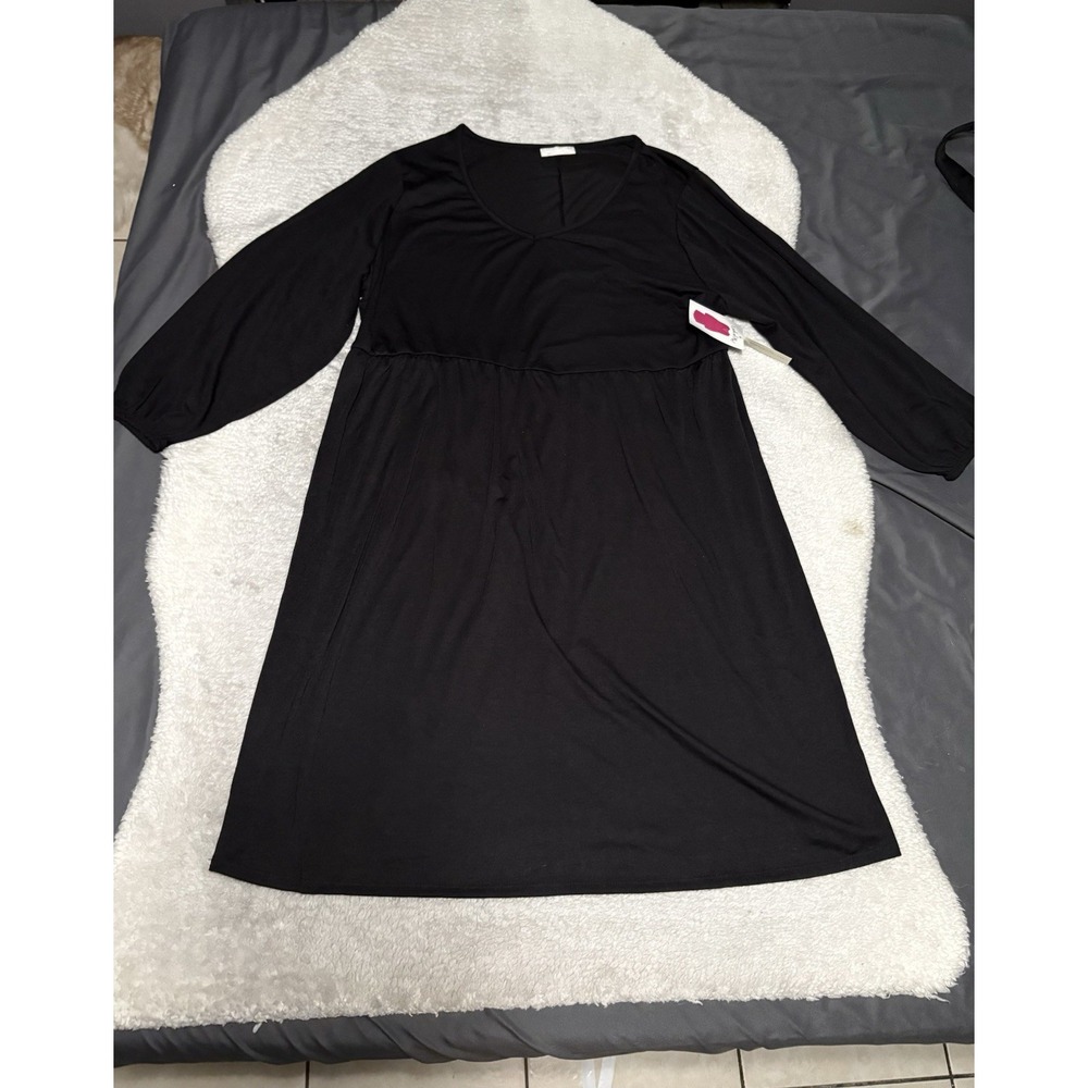 Bobbie Brooks 2X Plus Black Empire Waist Tunic Dress Long Bishop Sleeve New